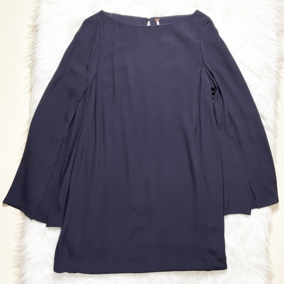 Free People Navy Blue Draped Kimono Split Short Sleeve Shift Mini Dress XS - Picture 8 of 11
